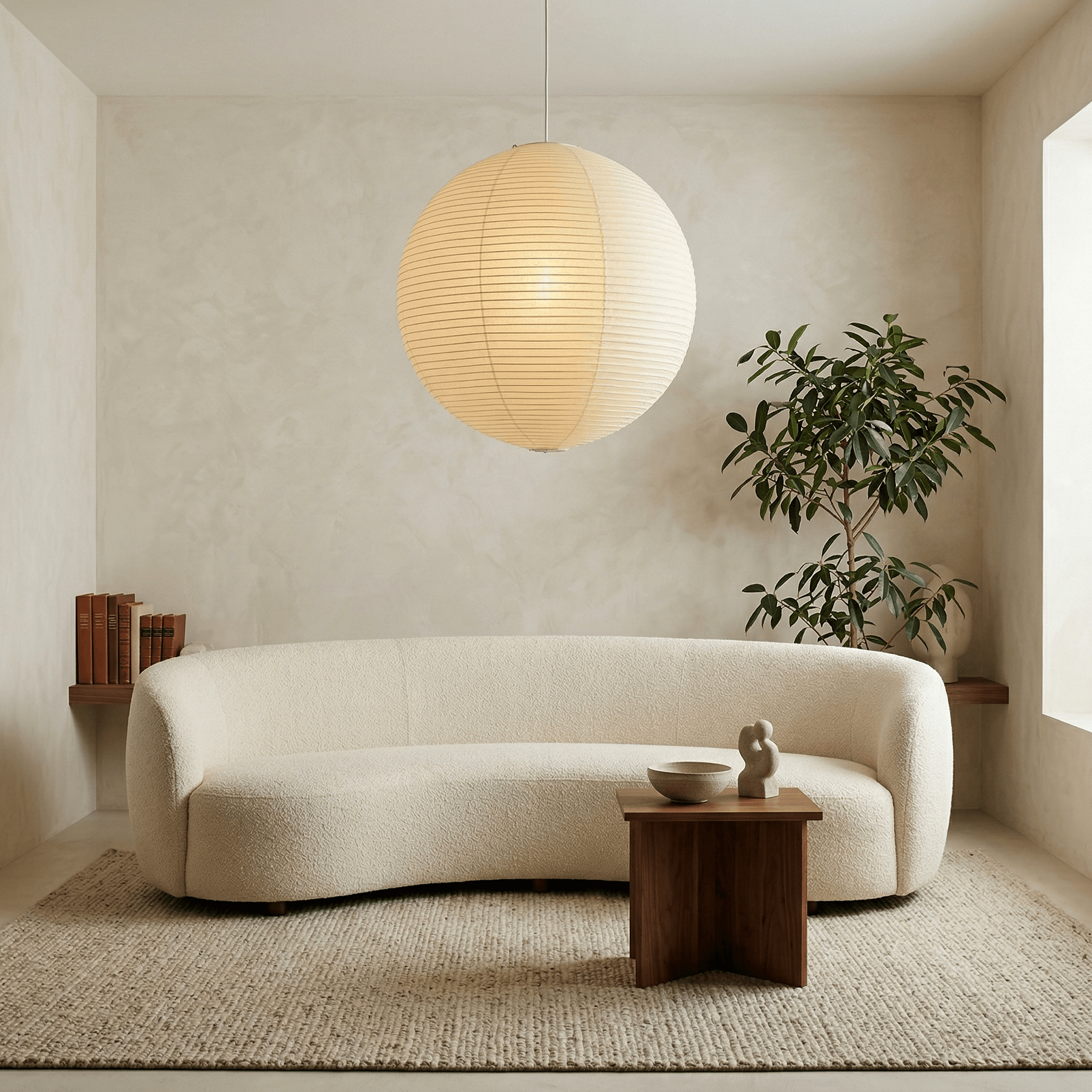 Ember Vale Spherical Pendant Light With Warm Japandi Wabi Sabi Glow