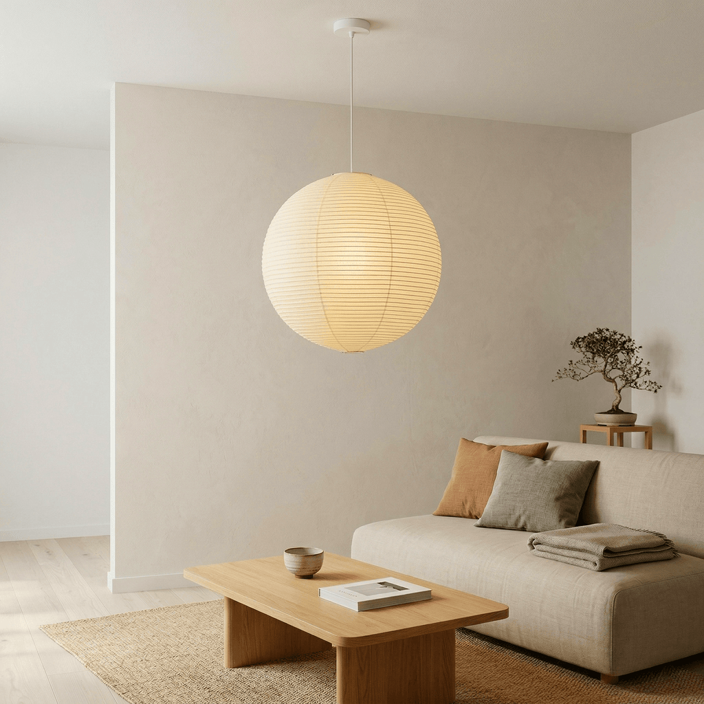 Ember Vale Spherical Pendant Light With Warm Japandi Wabi Sabi Glow