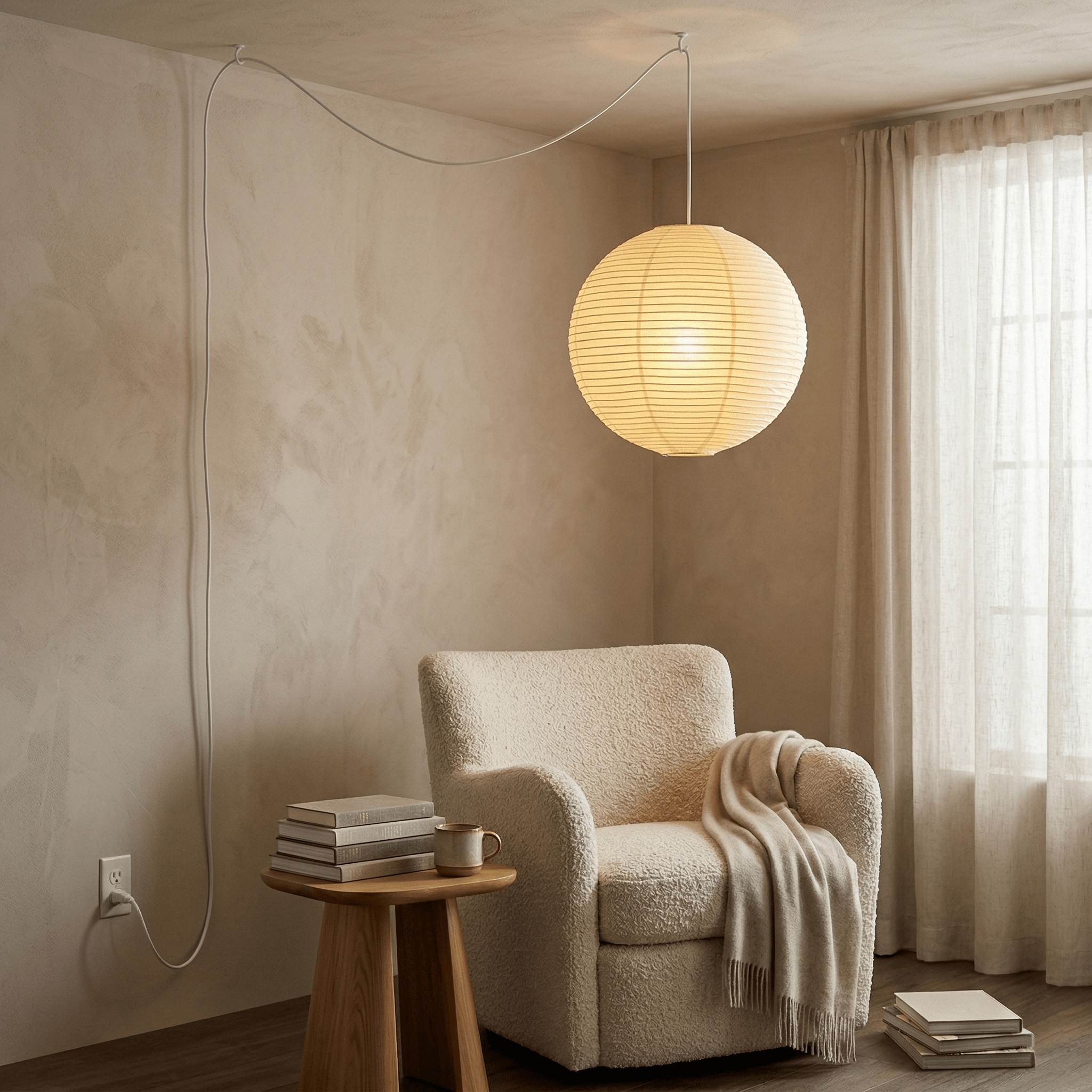 Ember Vale Spherical Pendant Light With Warm Japandi Wabi Sabi Glow