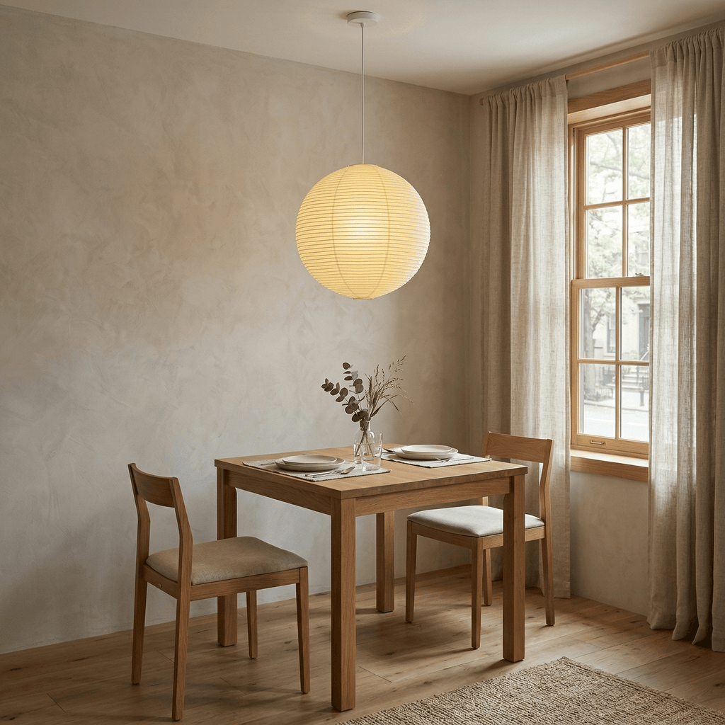 Ember Vale Spherical Pendant Light With Warm Japandi Wabi Sabi Glow