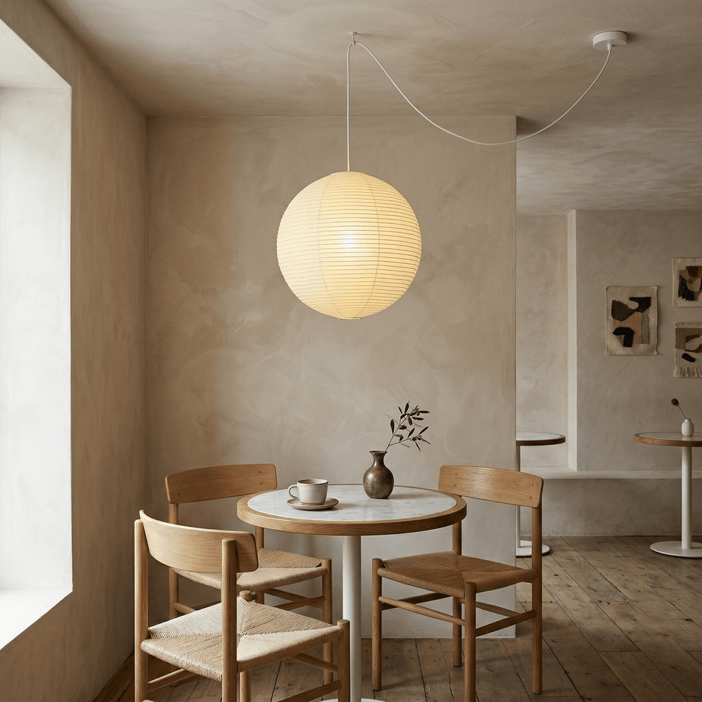 Ember Vale Spherical Pendant Light With Warm Japandi Wabi Sabi Glow