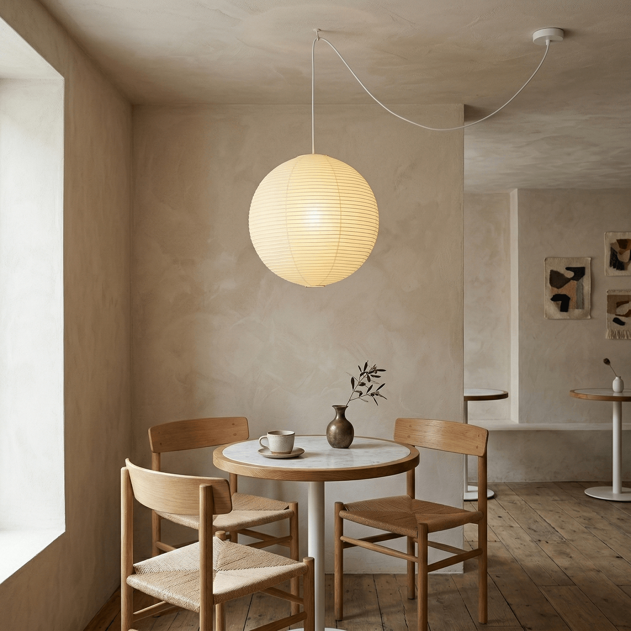 Ember Vale Spherical Pendant Light With Warm Japandi Wabi Sabi Glow