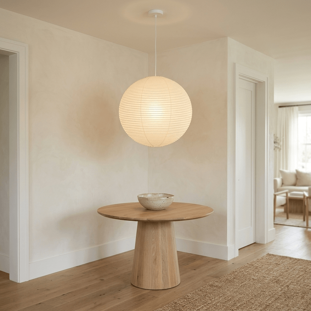 Ember Vale Spherical Pendant Light With Warm Japandi Wabi Sabi Glow