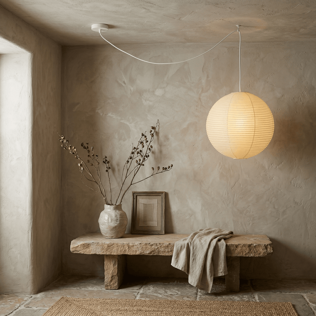 Ember Vale Spherical Pendant Light With Warm Japandi Wabi Sabi Glow