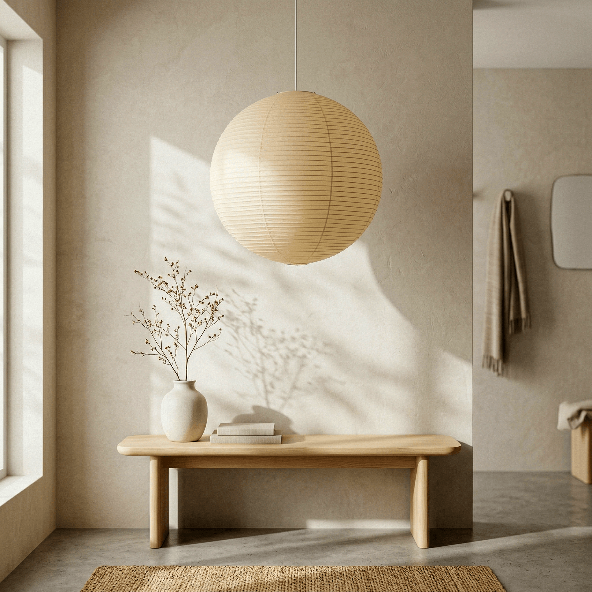 Ember Vale Spherical Pendant Light With Warm Japandi Wabi Sabi Glow
