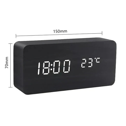 Arvoa Wood-Tone Nightstand Clock With Built-In Digital Thermometer