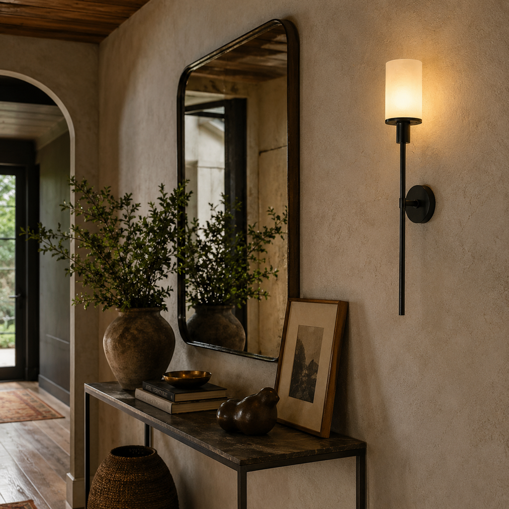 Elongated Alabaster Wall Lamp Featuring Brass Accents For Modern Interiors