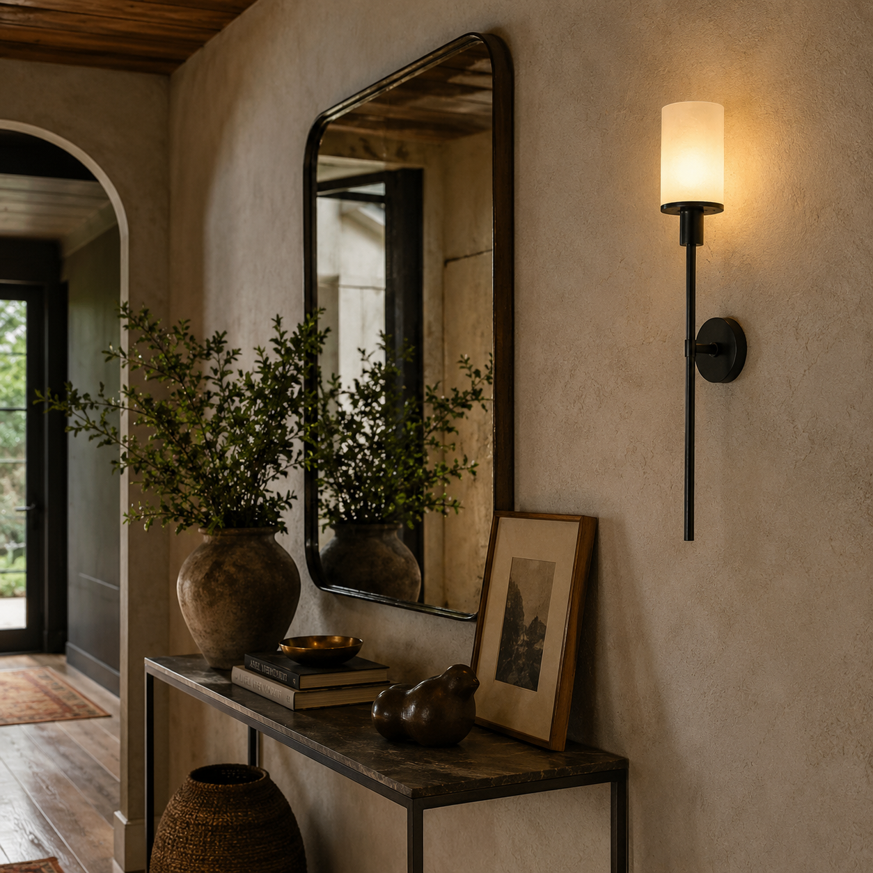 Elongated Alabaster Wall Lamp Featuring Brass Accents For Modern Interiors