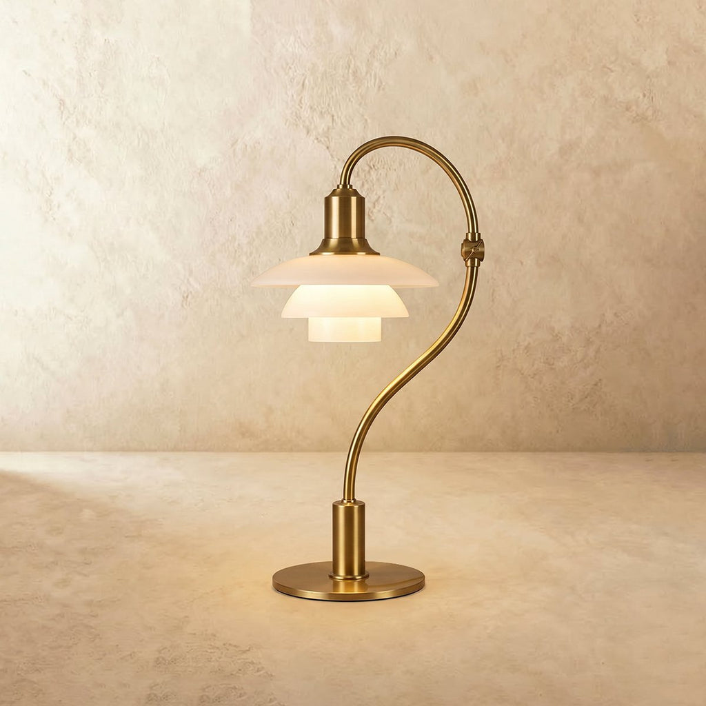 Aurelia Frosted Glass Desk Lamp With Aluminum Arm And Soft Ambient Lighting