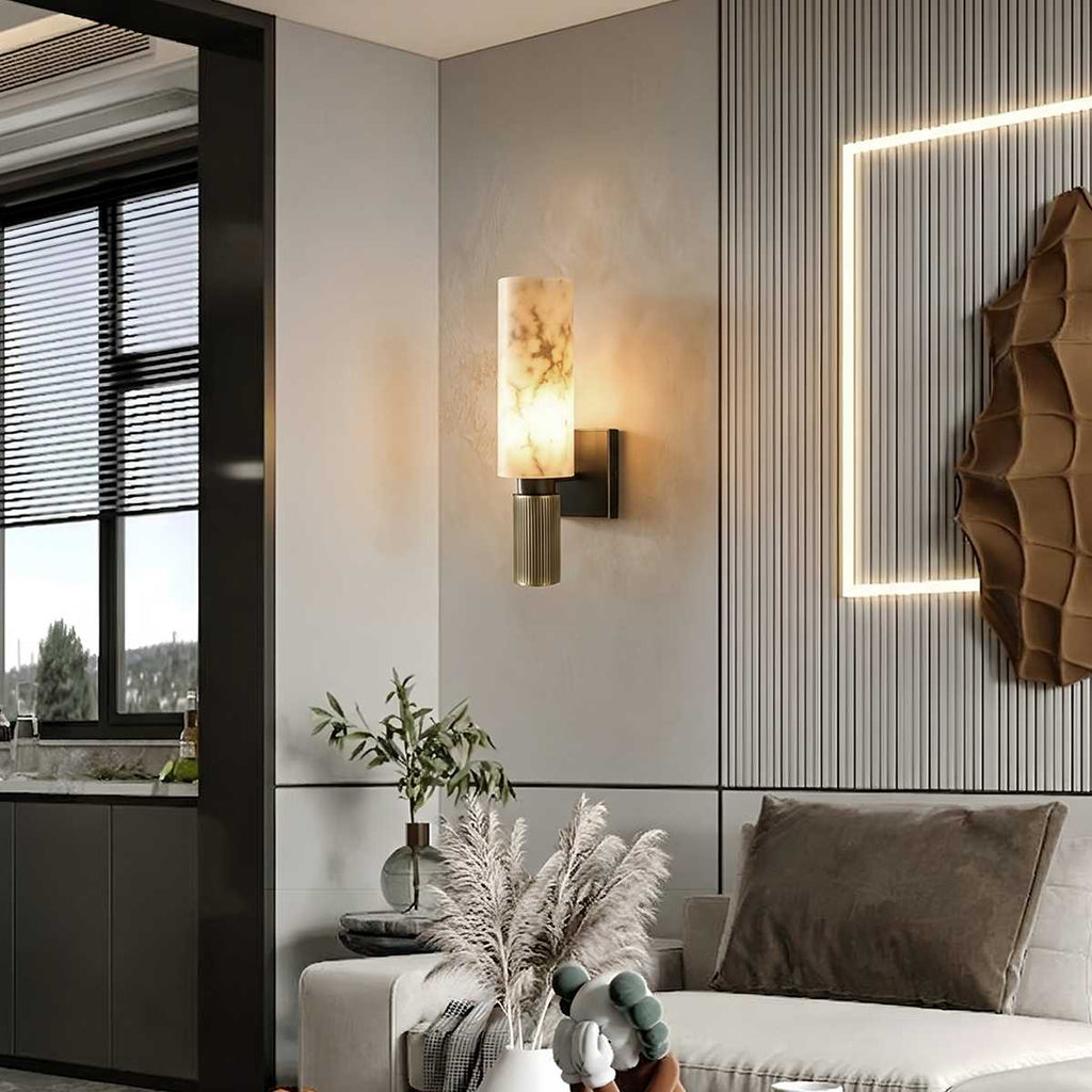 Aurelia Veined Marble Wall Light With Geometric Metal Frame