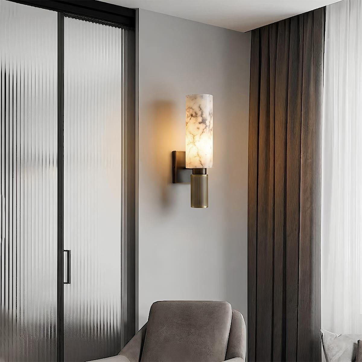 Aurelia Veined Marble Wall Light With Geometric Metal Frame