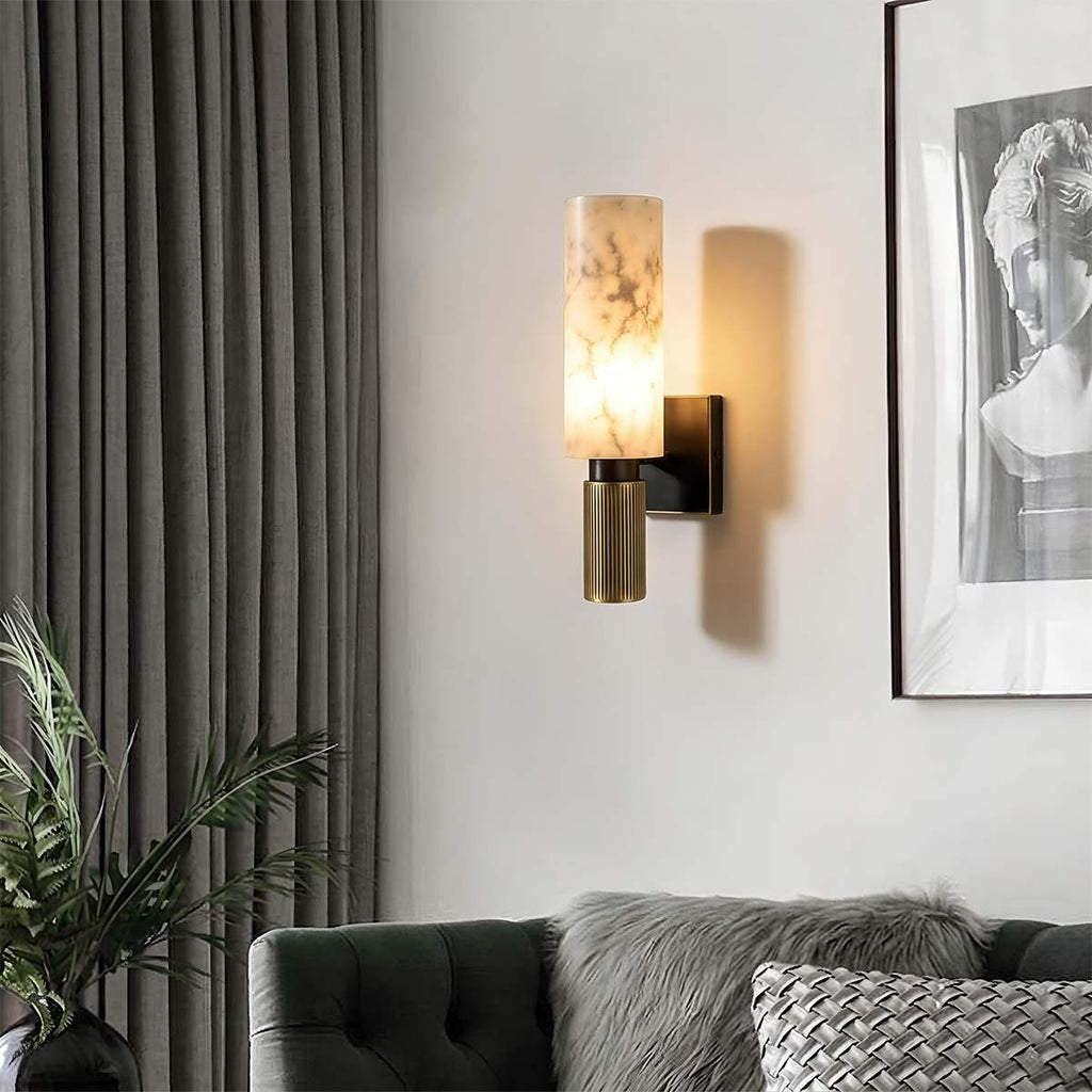 Aurelia Veined Marble Wall Light With Geometric Metal Frame