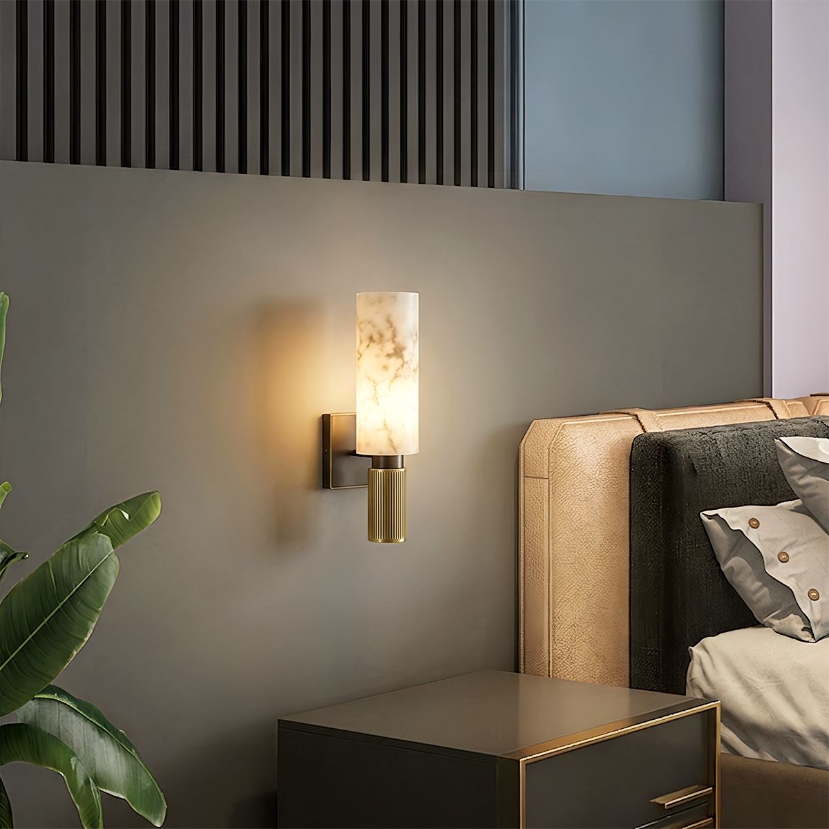Aurelia Veined Marble Wall Light With Geometric Metal Frame