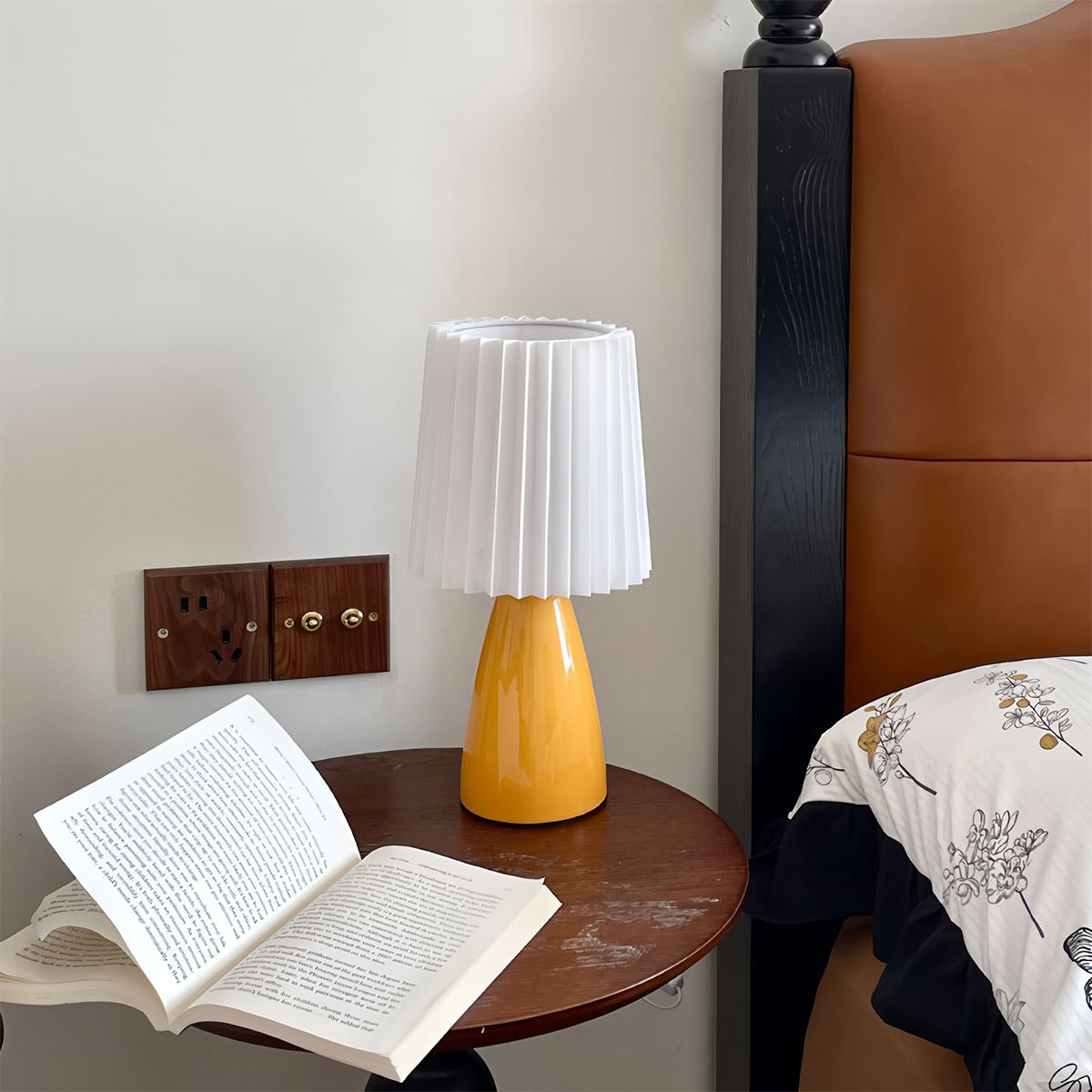 NovaAura Ceramic Table Lamp With Pleated Shade And Mid Century Charm