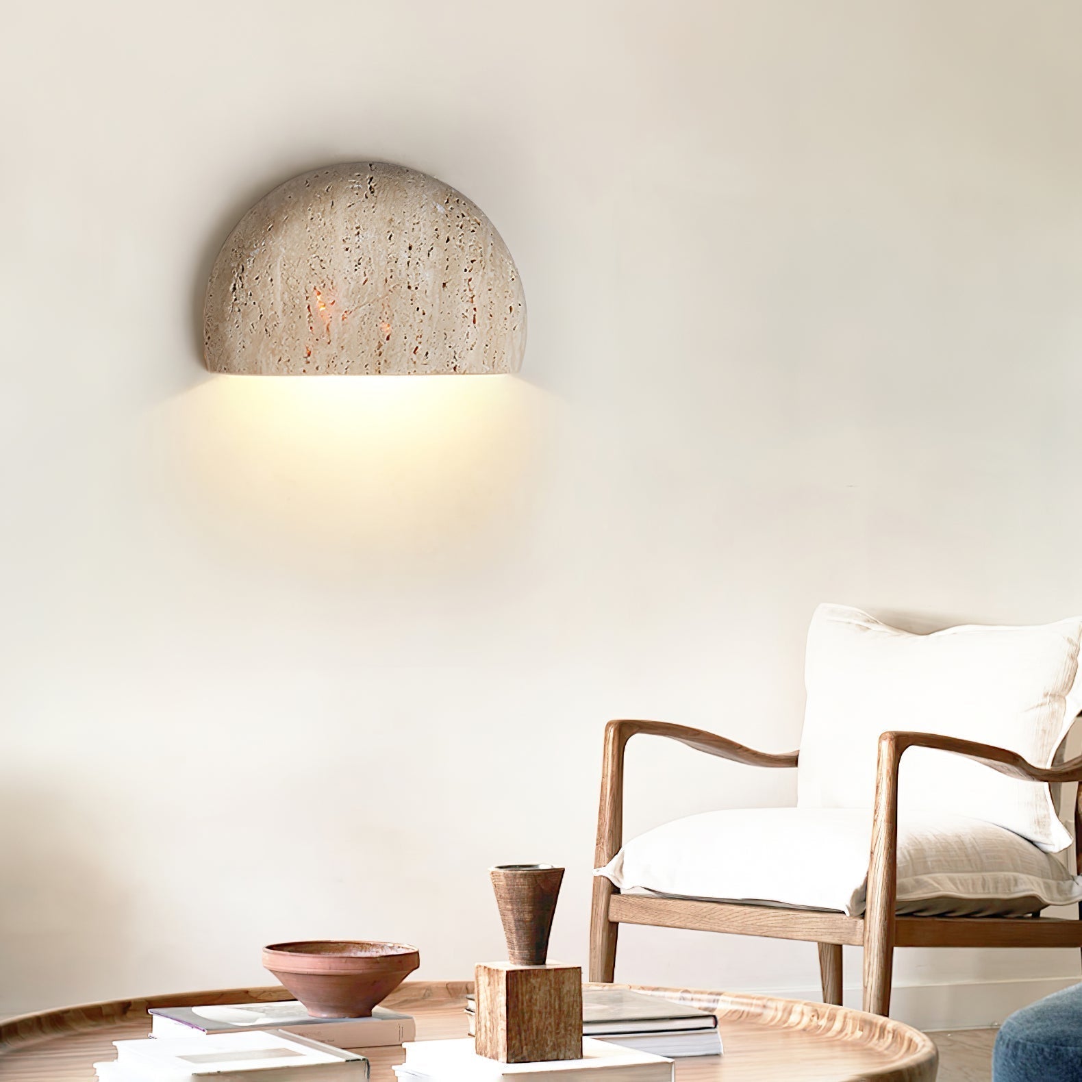 Armarel Half Moon Travertine Wall Light | Fioriscas