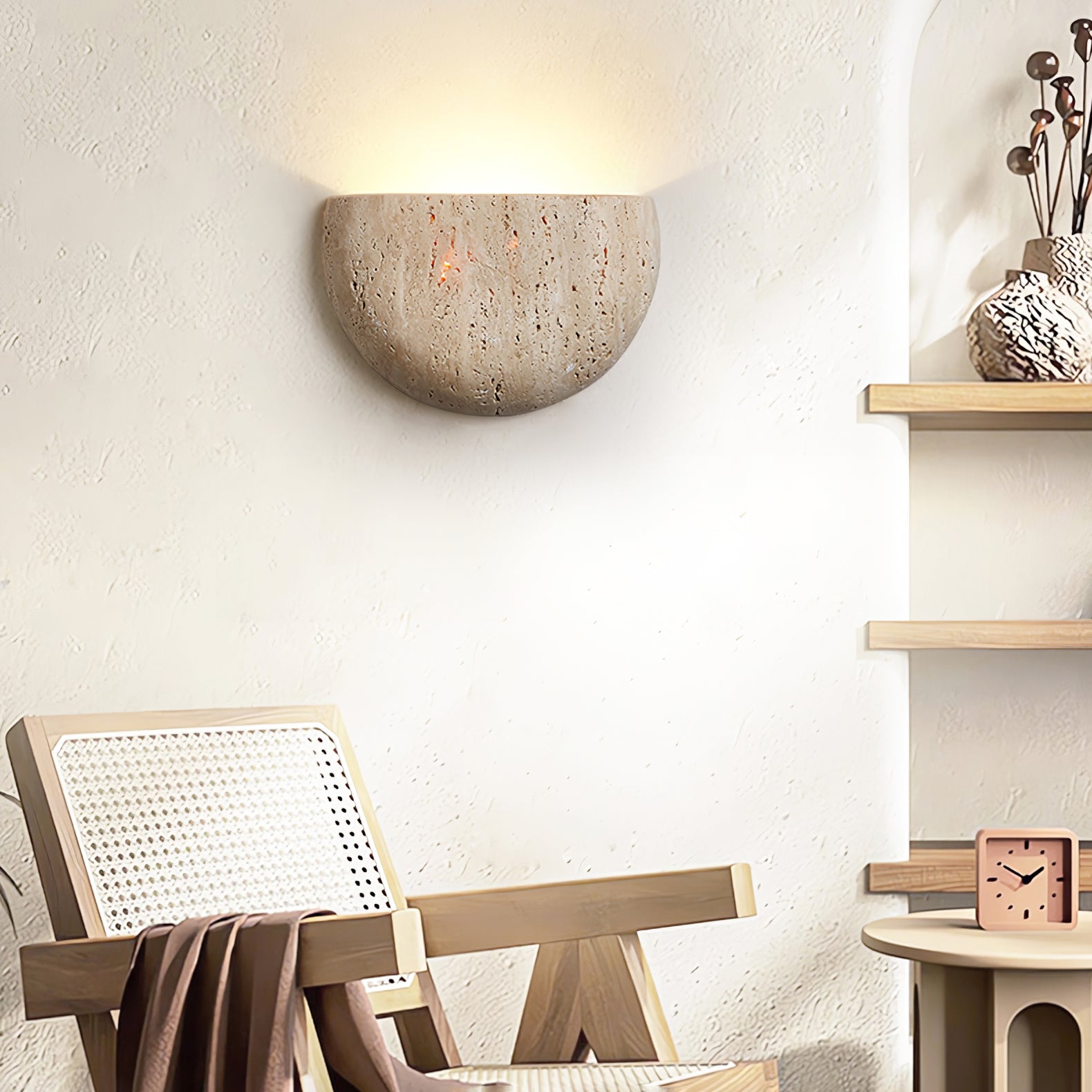 Armarel Half Moon Travertine Wall Light | Fioriscas