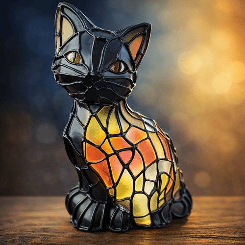 Artistic Tiffany Cat Lamp with Warm Amber Glow - Fioriscas