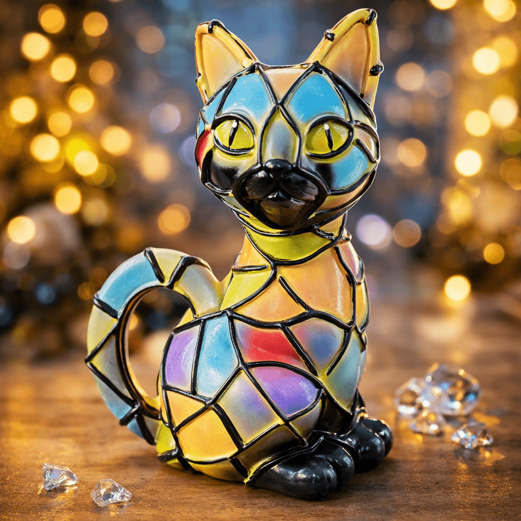 Artistieke Tiffany kattenlamp met warme amberkleurige gloed - Fioriscas