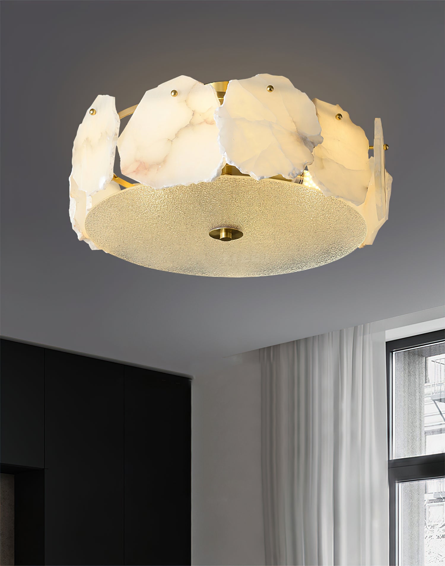 Zoruvys Sophisticated Disc Flat Alabaster Glass Ceiling Light | Fioriscas