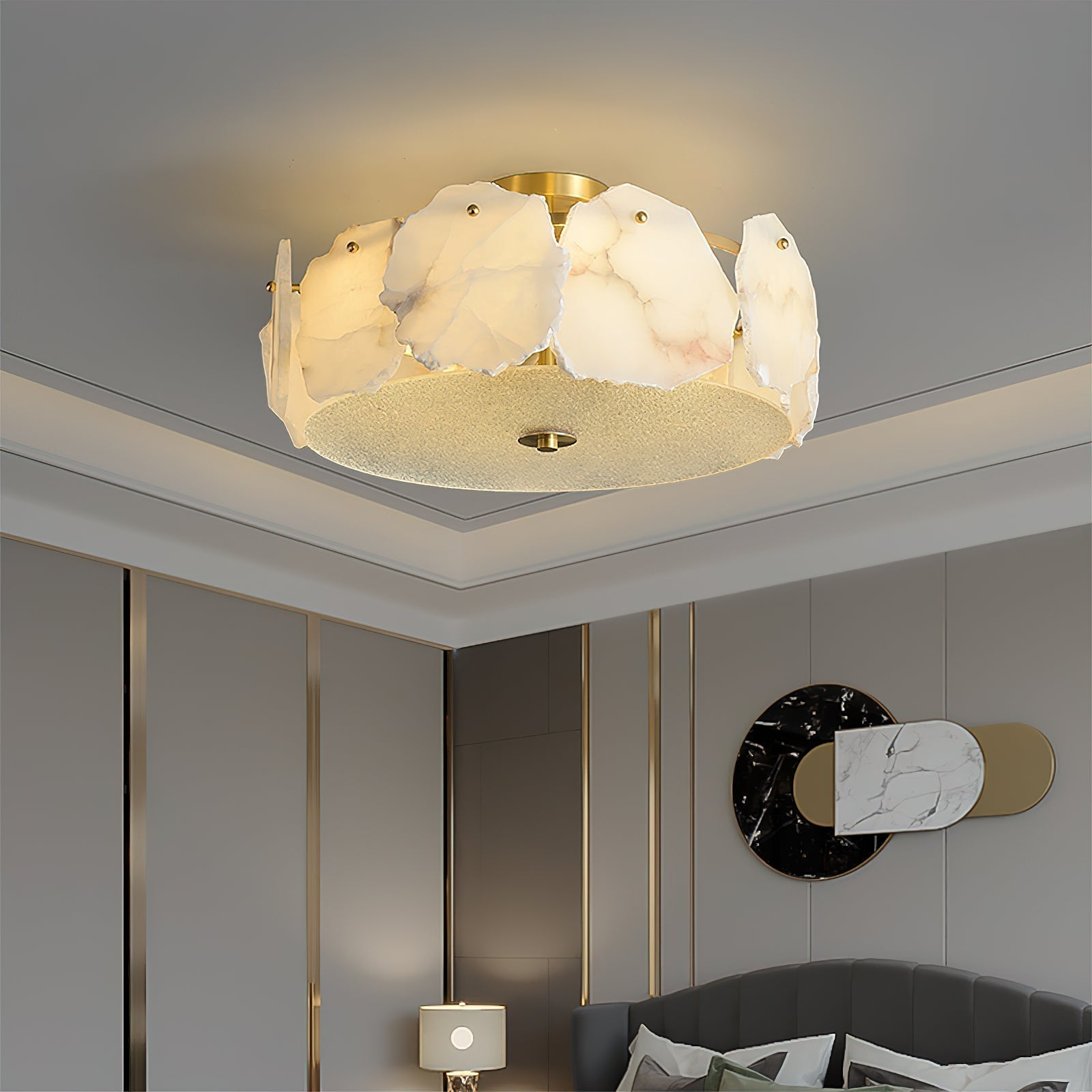 Zoruvys Sophisticated Disc Flat Alabaster Glass Ceiling Light | Fioriscas