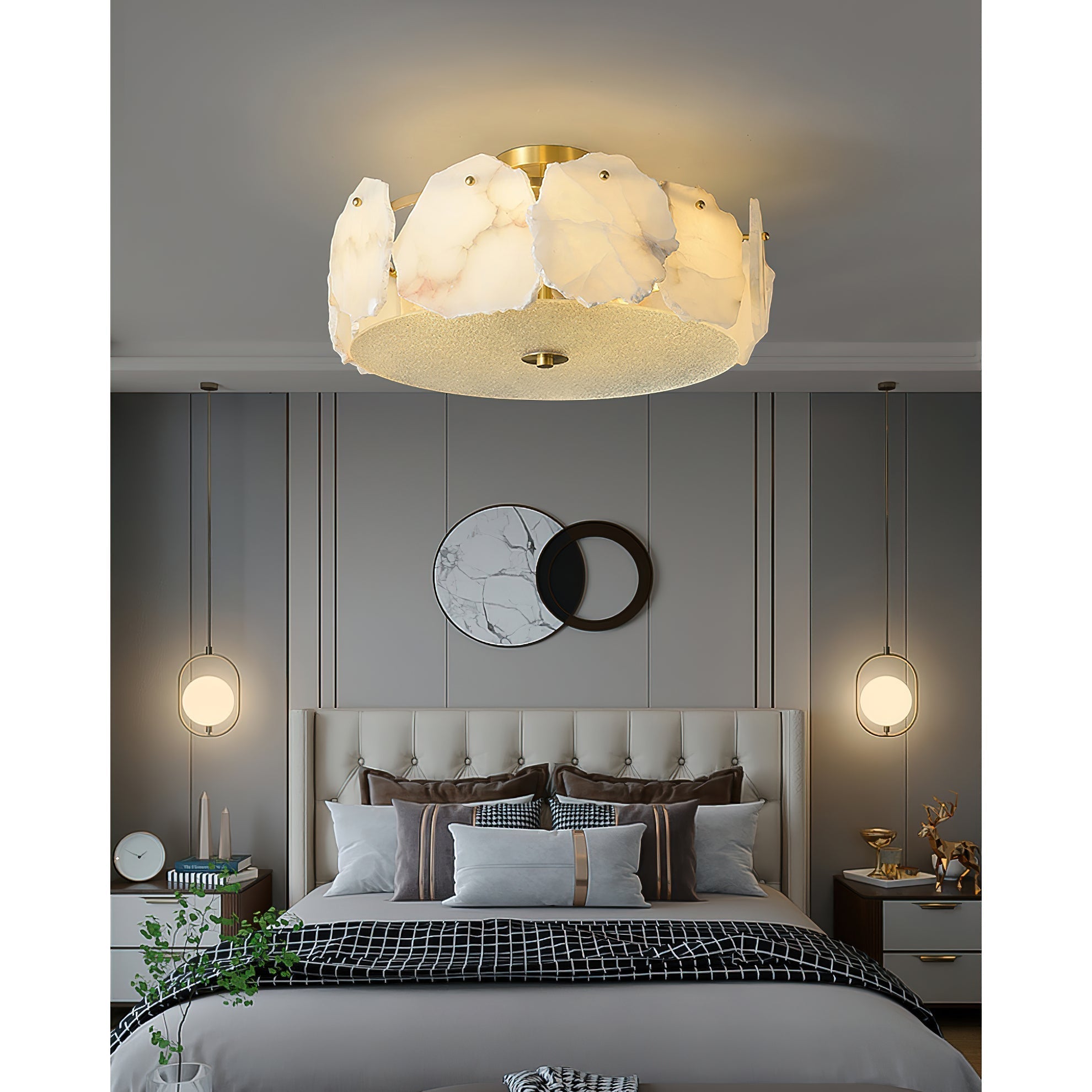 Zoruvys Sophisticated Disc Flat Alabaster Glass Ceiling Light | Fioriscas