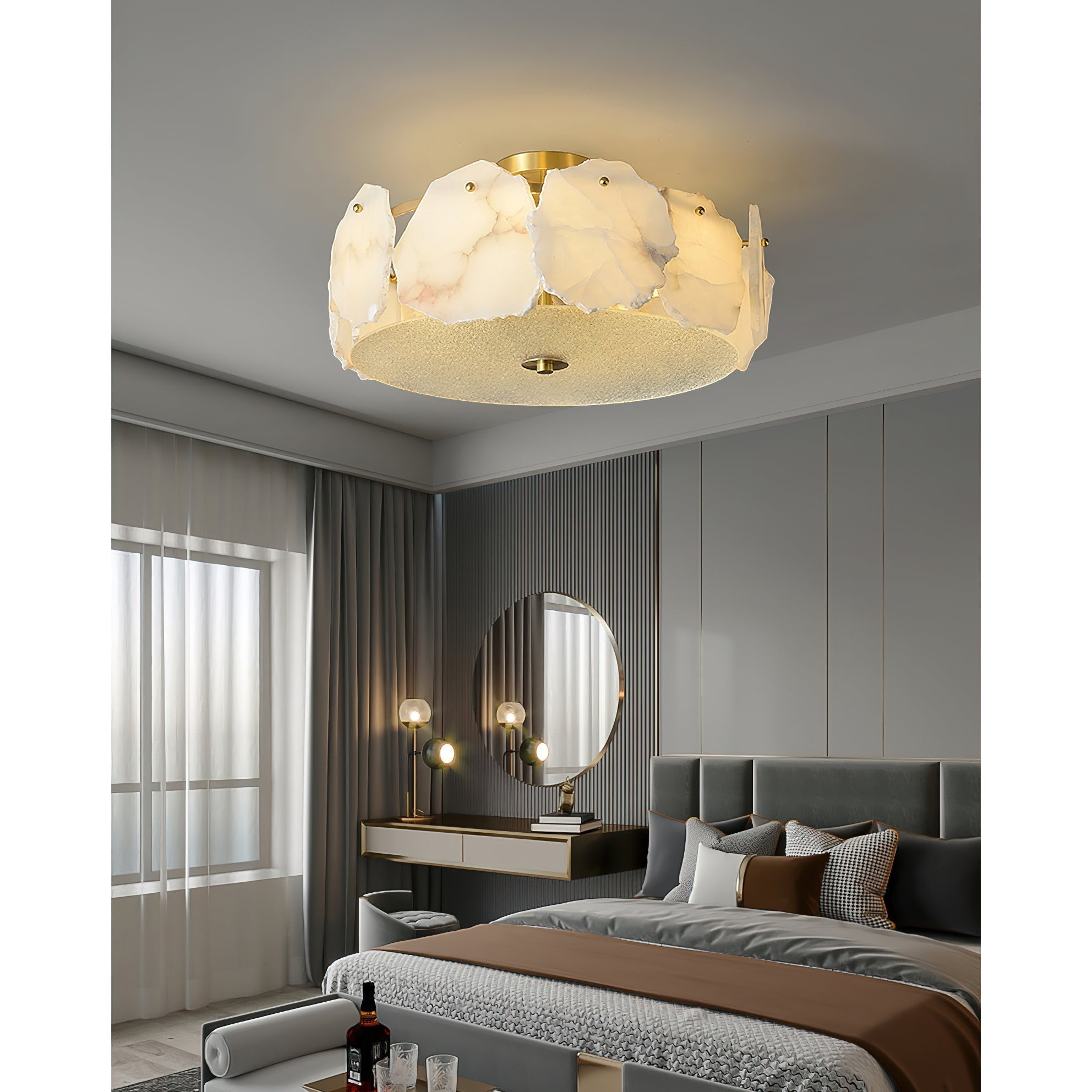 Zoruvys Sophisticated Disc Flat Alabaster Glass Ceiling Light | Fioriscas