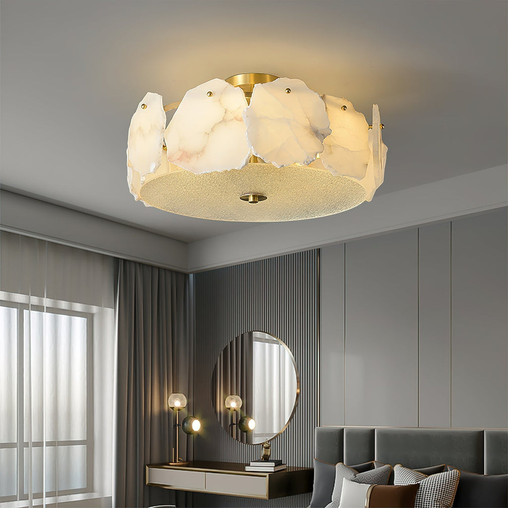 Zoruvys Sophisticated Disc Flat Alabaster Glass Ceiling Light | Fioriscas