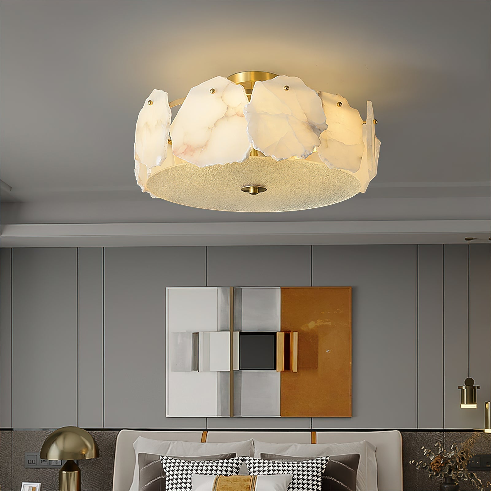 Zoruvys Sophisticated Disc Flat Alabaster Glass Ceiling Light | Fioriscas