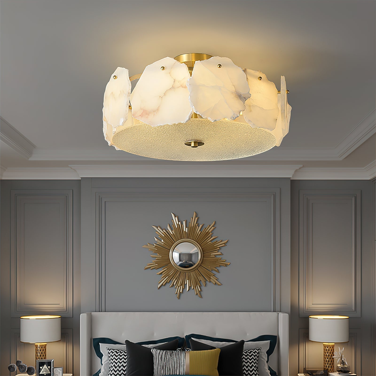 Zoruvys Sophisticated Disc Flat Alabaster Glass Ceiling Light | Fioriscas
