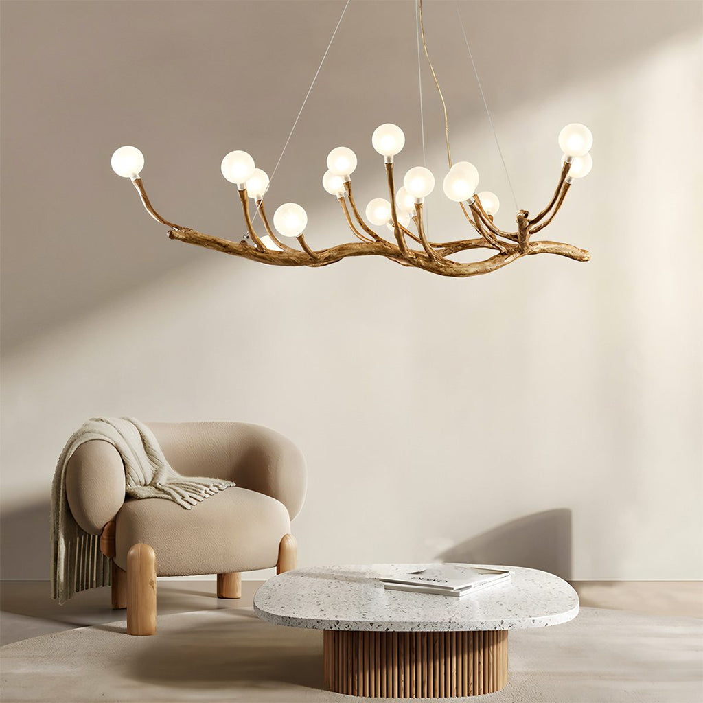 Wood Inspired Aluminum Branch Chandelier With Double Glass Shades