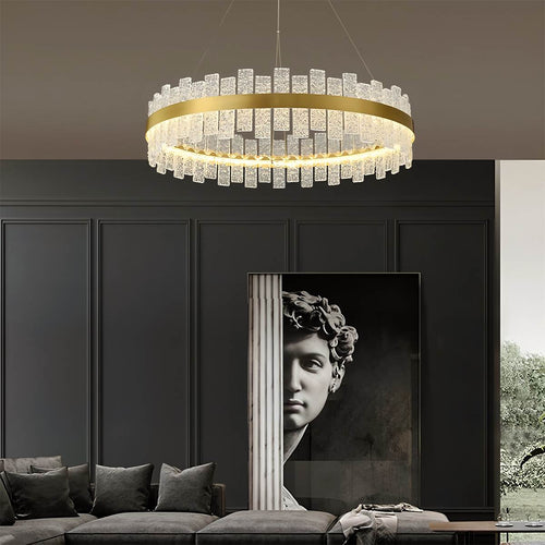 Aurea Copper Lattice Chandelier With Textured Glass Lampshade