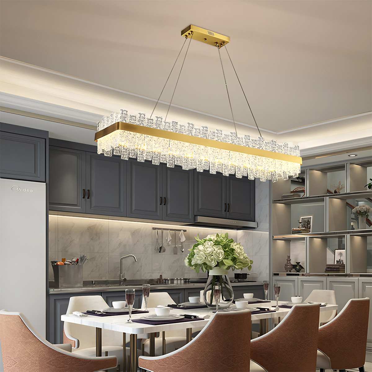Aurea Copper Lattice Chandelier With Textured Glass Lampshade