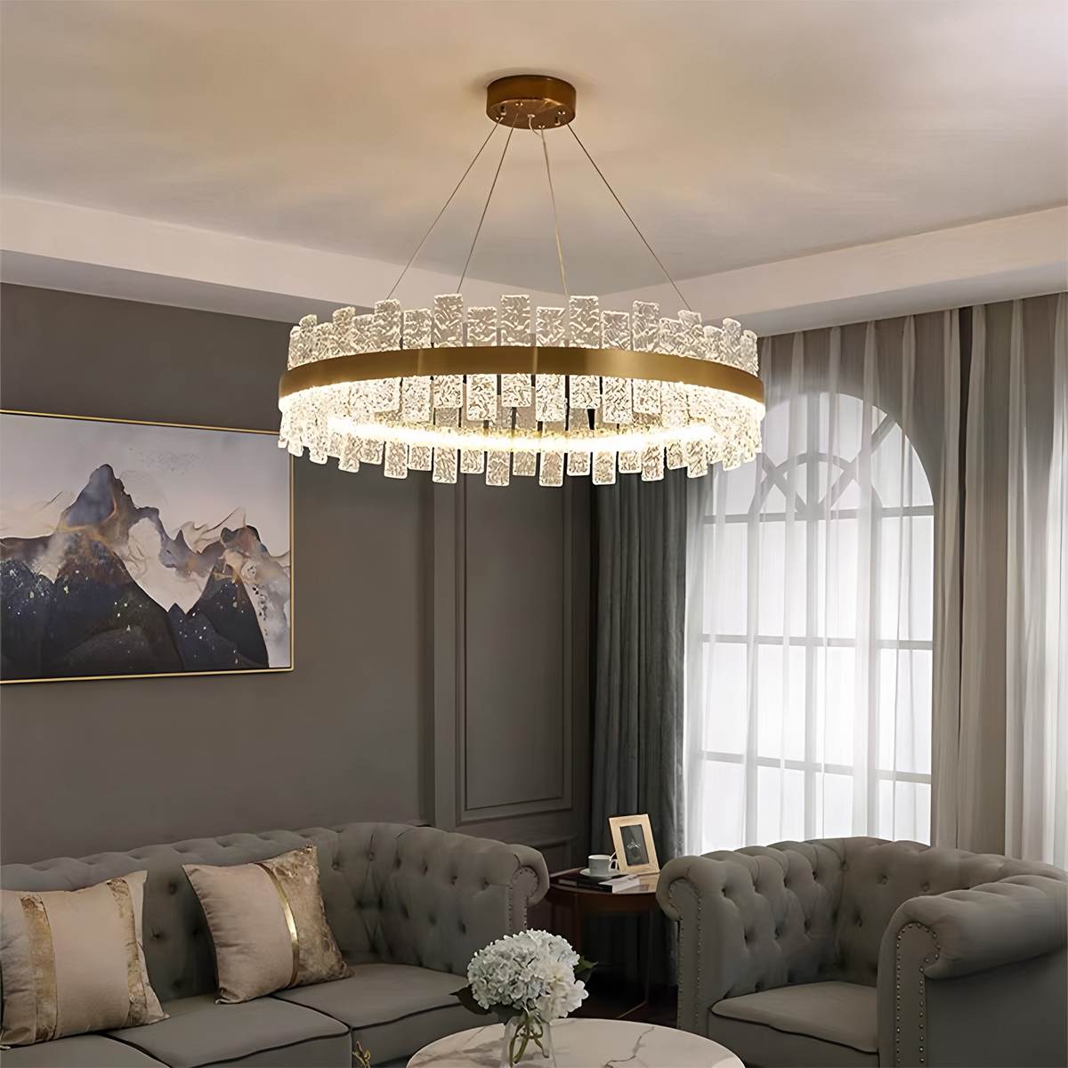 Aurea Copper Lattice Chandelier With Textured Glass Lampshade