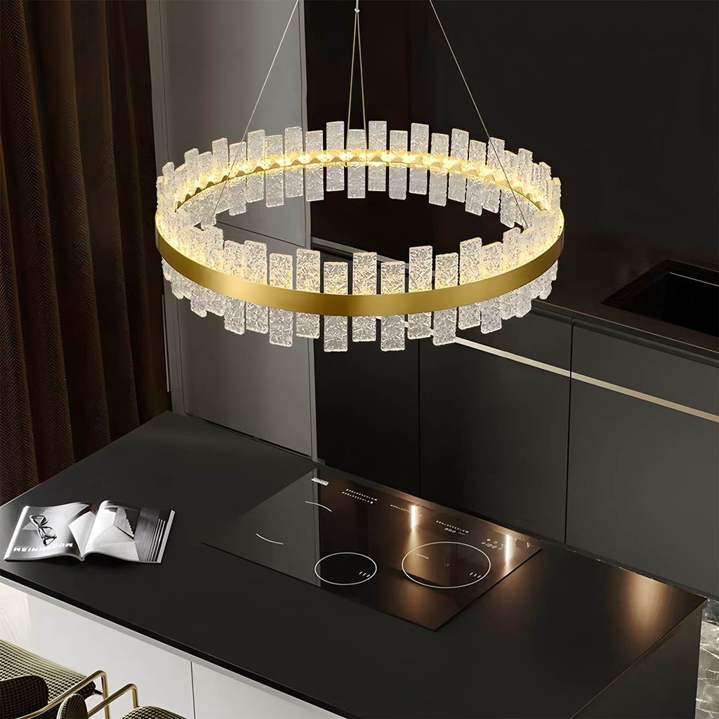 Aurea Copper Lattice Chandelier With Textured Glass Lampshade