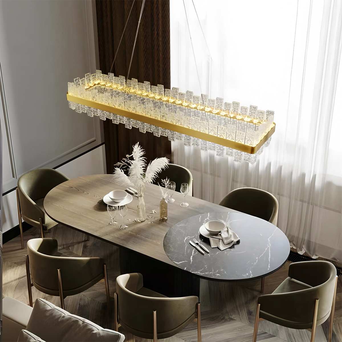 Aurea Copper Lattice Chandelier With Textured Glass Lampshade