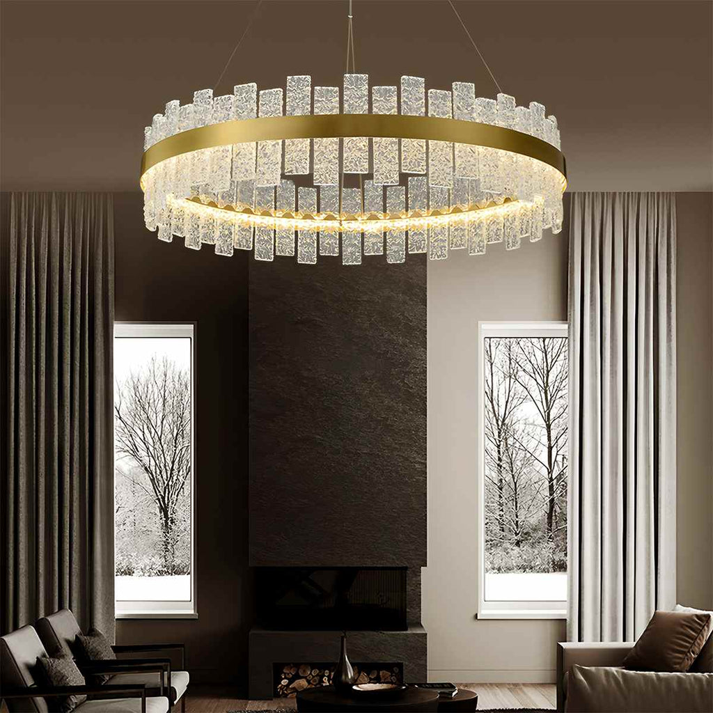 Aurea Copper Lattice Chandelier With Textured Glass Lampshade
