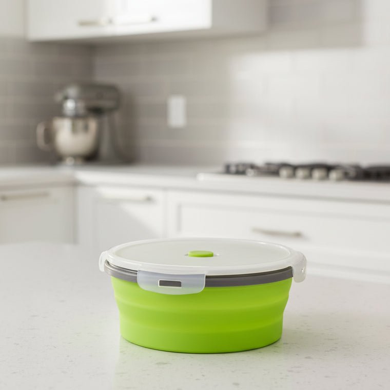 Foldable Silicone Bento Lunchbox Set, Portable Food Container with Leak-Proof Lid - Fioriscas