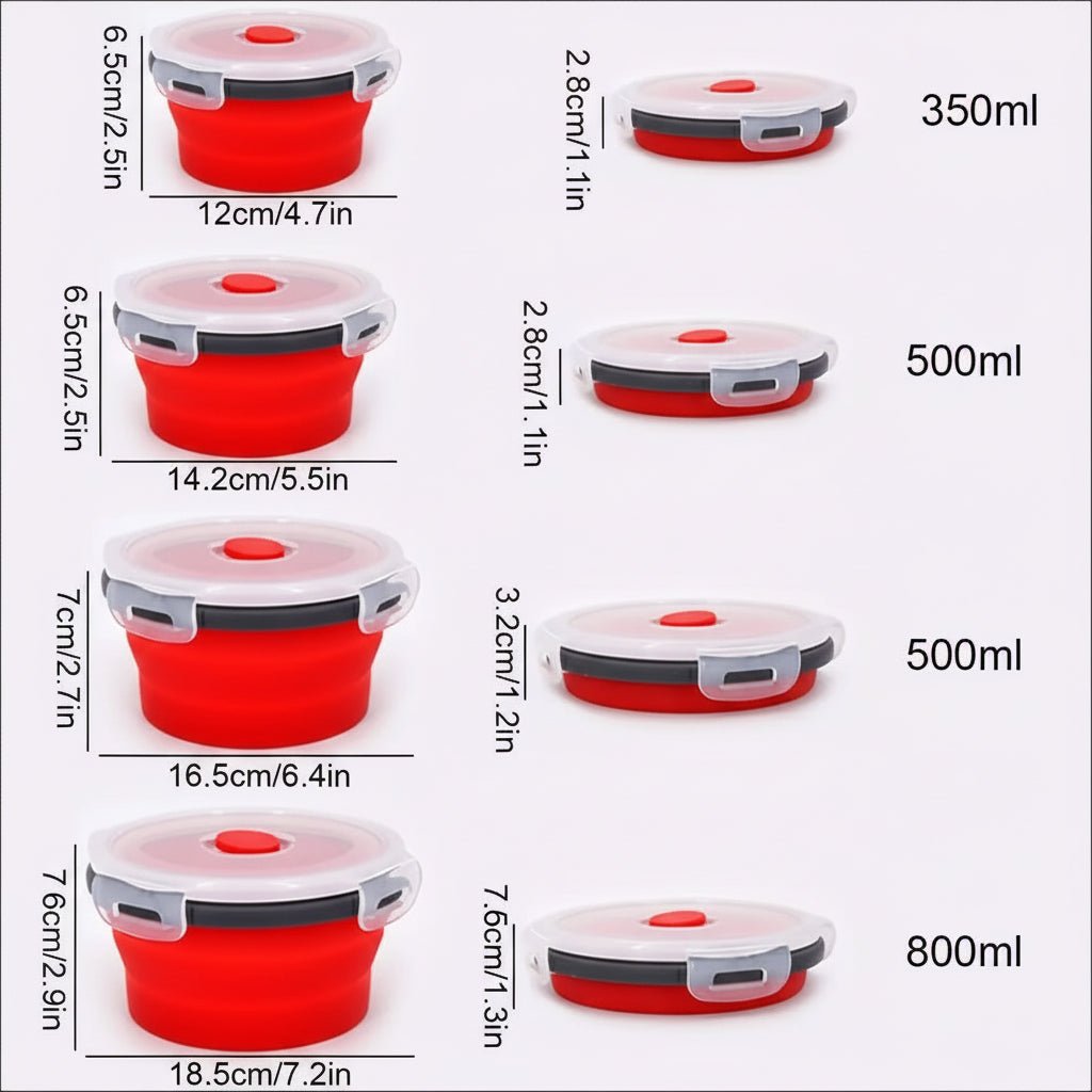 Foldable Silicone Bento Lunchbox Set, Portable Food Container with Leak-Proof Lid - Fioriscas
