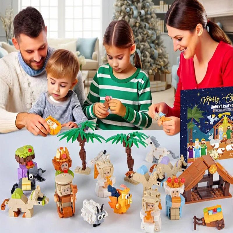 Calendario dell’Avvento creativo fai-da-te con motivo della Natività e 24 blocchi da costruzione per famiglie - Fioriscas