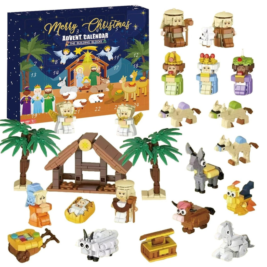 Calendario dell’Avvento creativo fai-da-te con motivo della Natività e 24 blocchi da costruzione per famiglie - Fioriscas