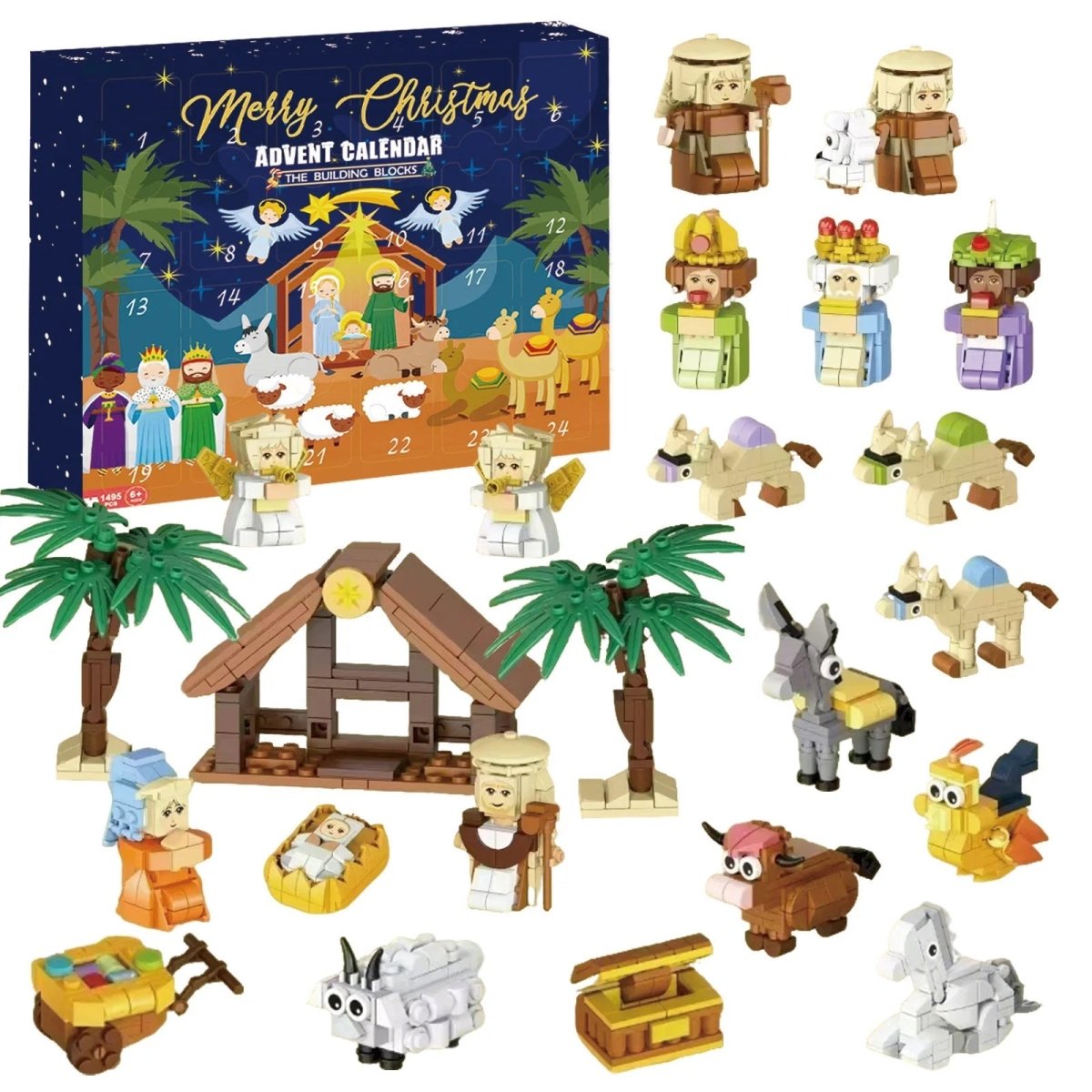 Calendario dell’Avvento creativo fai-da-te con motivo della Natività e 24 blocchi da costruzione per famiglie - Fioriscas