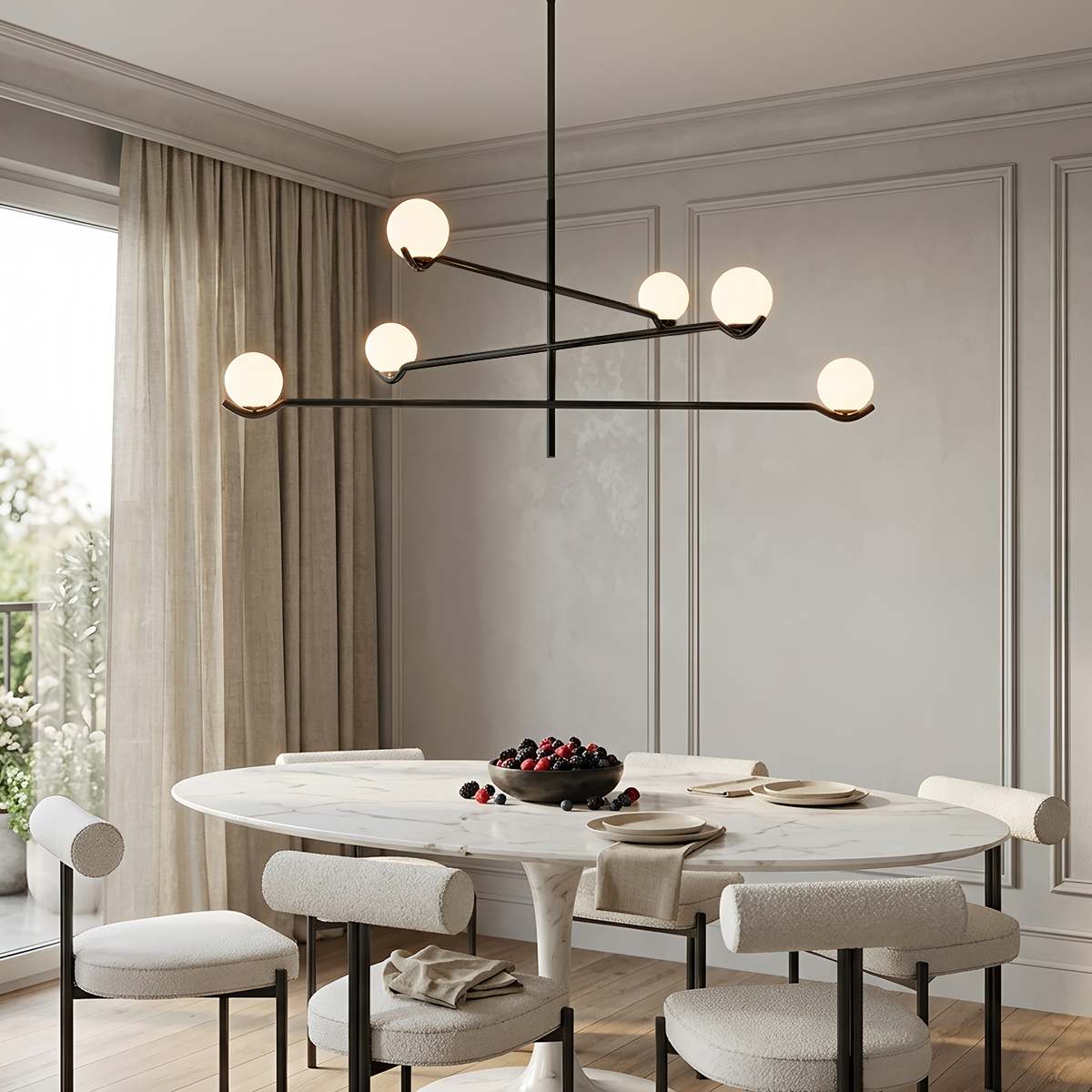 Trio Globe Glass Pendant Light With Slim Iron Rod For Warm Modern Interiors