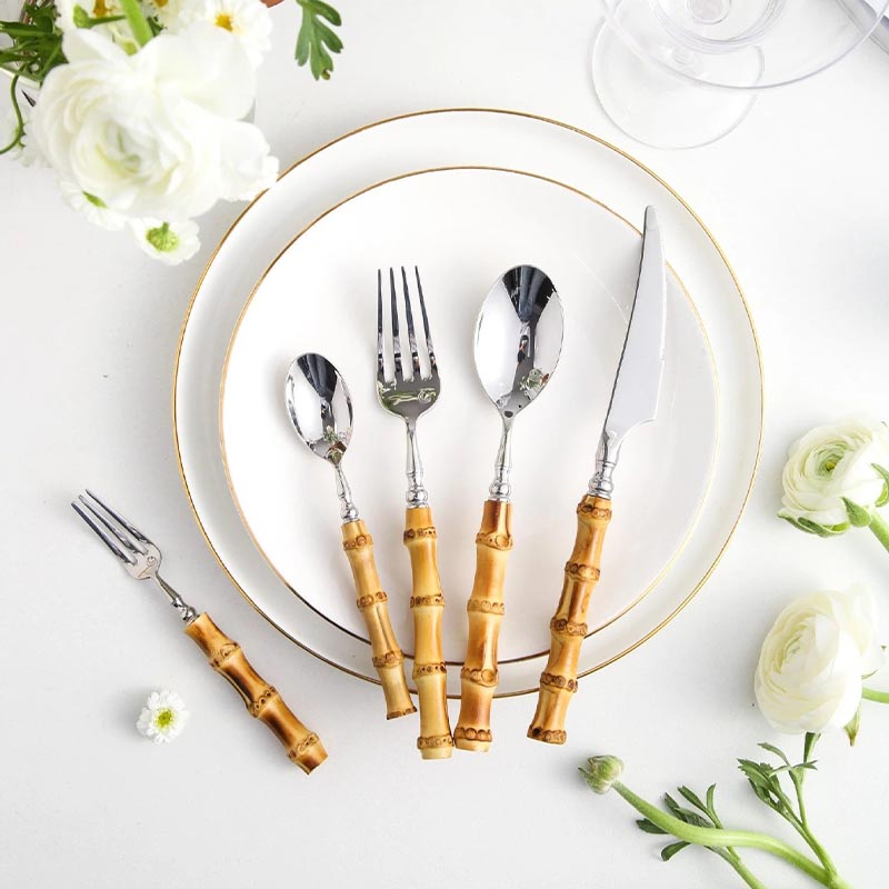 Bamboo & Stainless Steel Flatware Set, Eco-Friendly Dining Cutlery