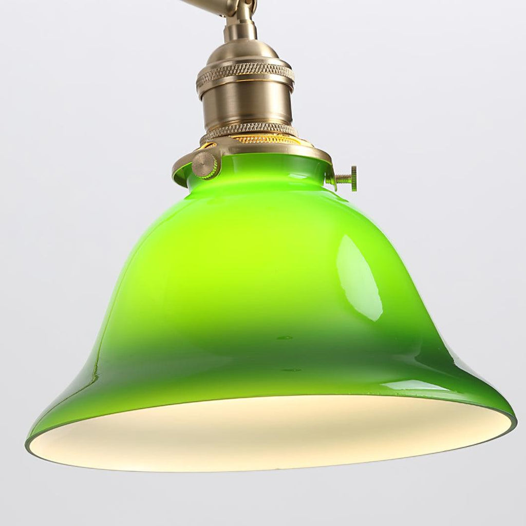 Wall Lamp Brass and Glass Shade Walnut Wood Base Adjustable Arm Vintage | Fioriscas