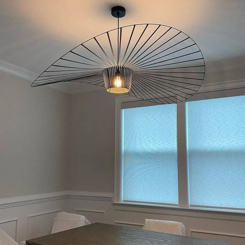 Aurelin Woven-Hat Ceiling Pendant Light, Matte Black, Brown & White