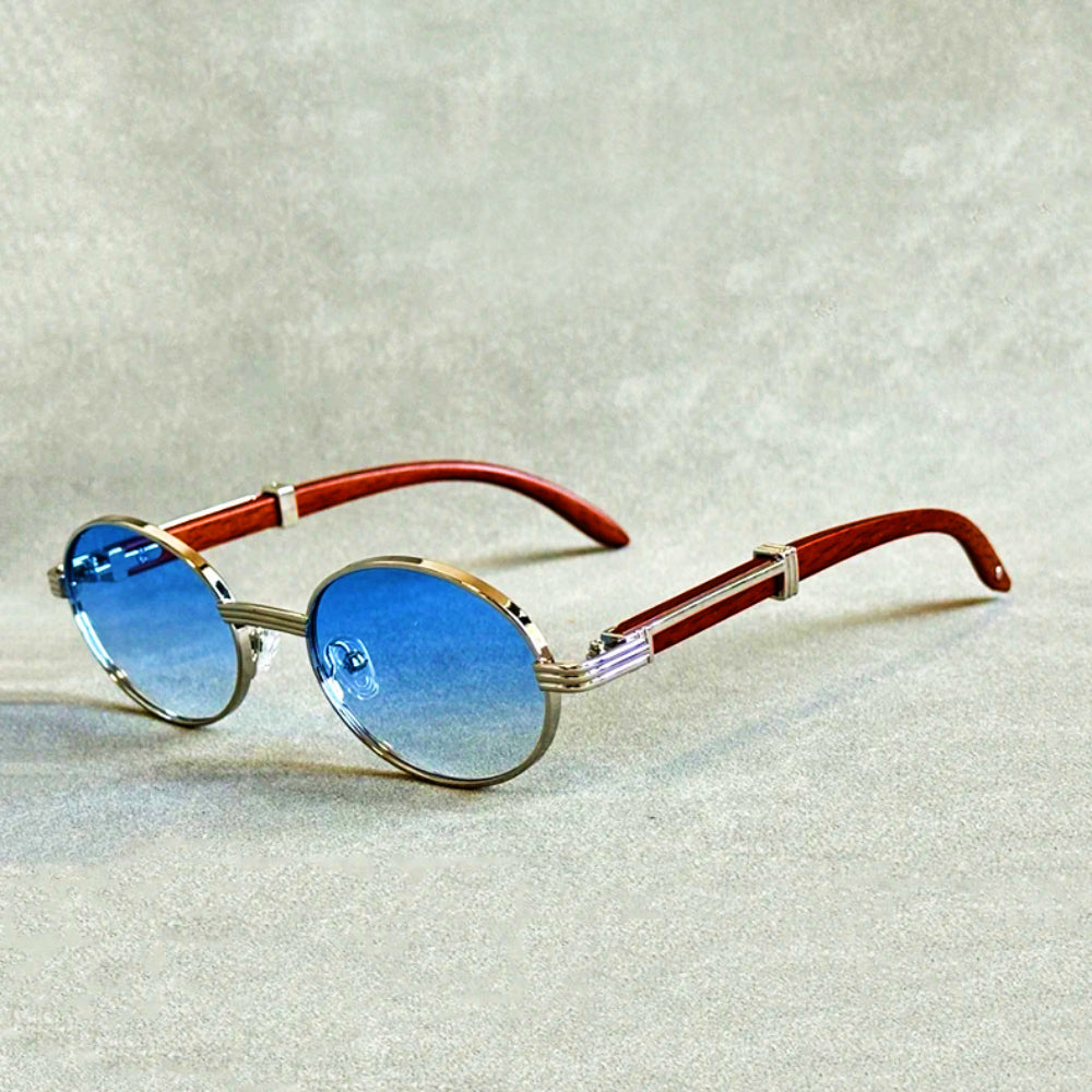 Rowen Round Sunglasses, Gold-Tone Frame With Wood Temple Accents
