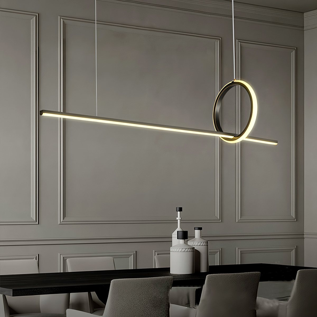 Copper Frame Pendant Light With Circular Loop Suspension