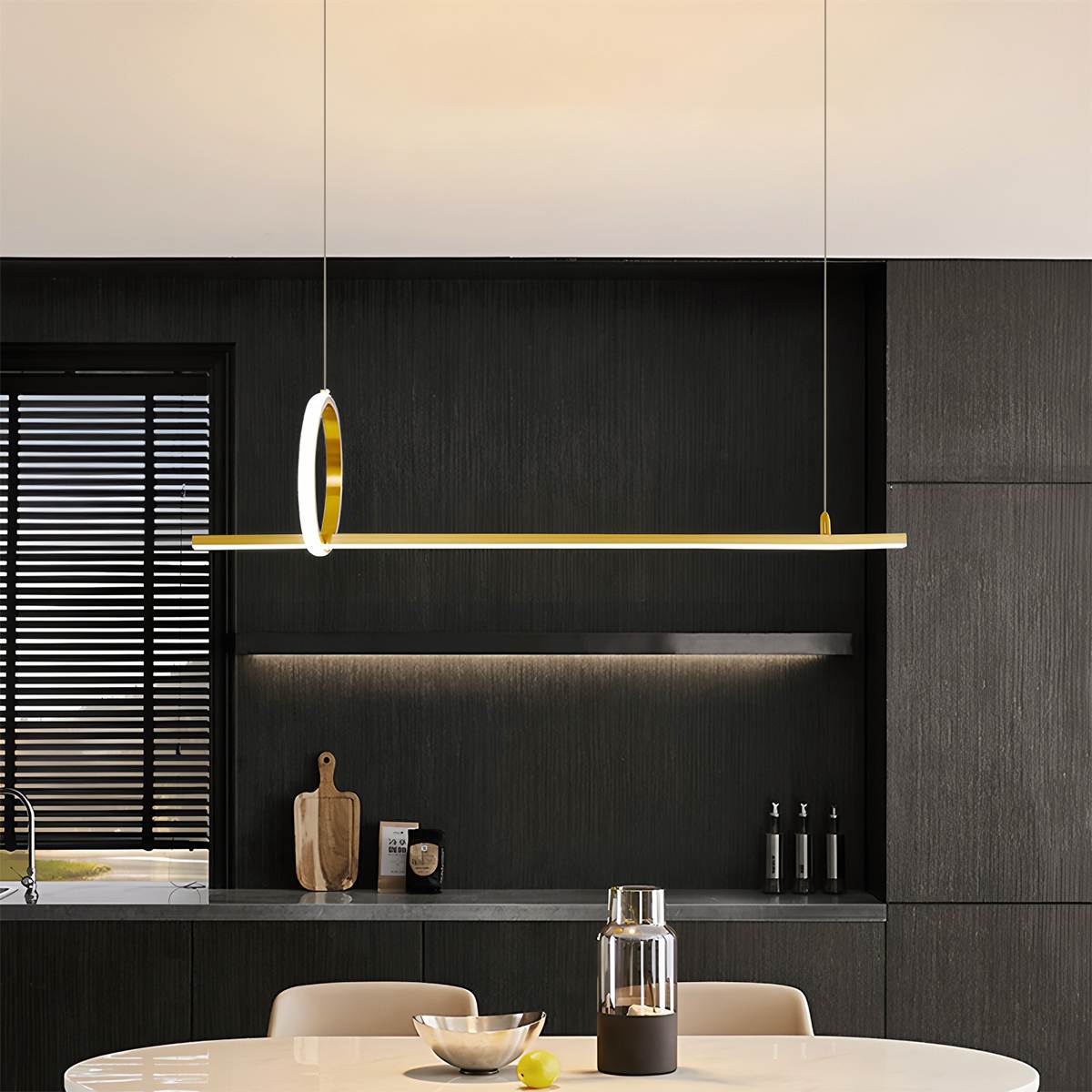 Copper Frame Pendant Light With Circular Loop Suspension
