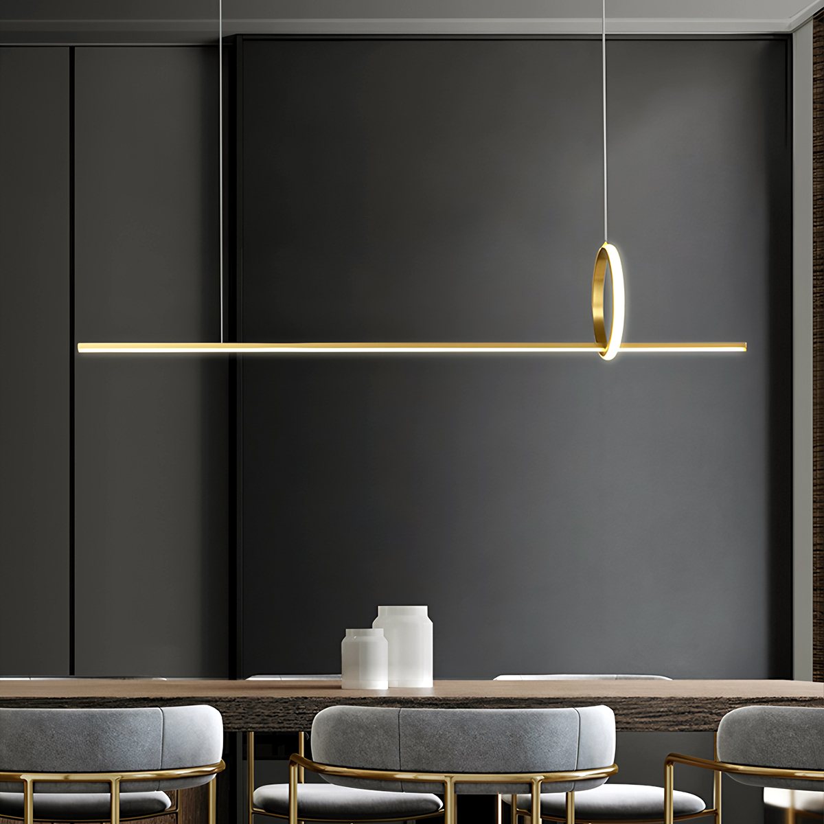 Copper Frame Pendant Light With Circular Loop Suspension