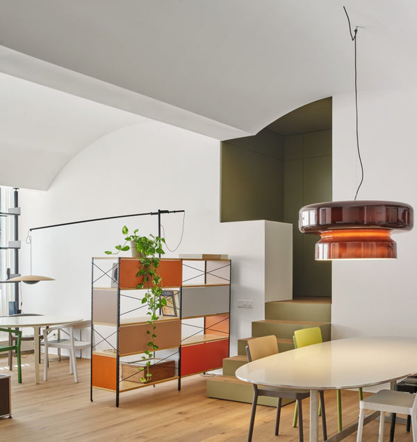 Lampa wisząca NovaLume z ręcznie dmuchanego szkła z organicznym kloszem o dwóch bryłach